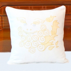 Okinawa shisa lion embroidered linen decorative pillow cover